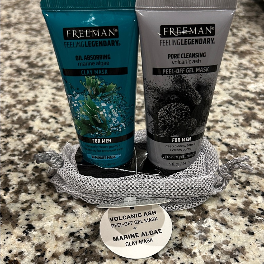 Freeman Men's Clay Mask (Marine Algae) and Peel-off Gel Mask (Volcanic Ash) Set